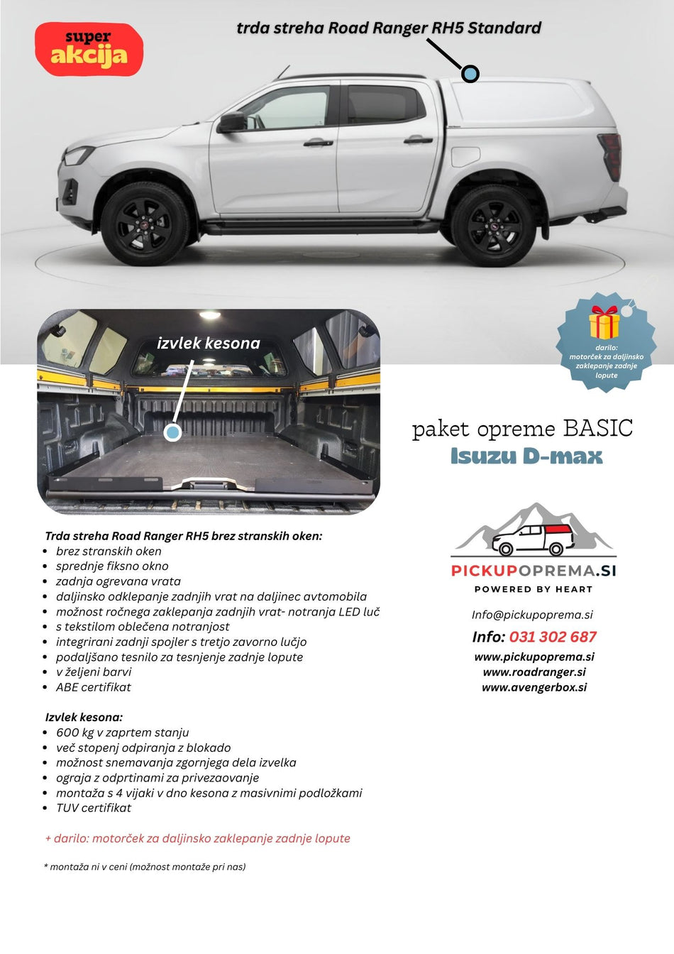 SUPER AKCIJA + DARILO: paket opreme BASIC za Isuzu D-max 2021+, 2025+, Double Cab