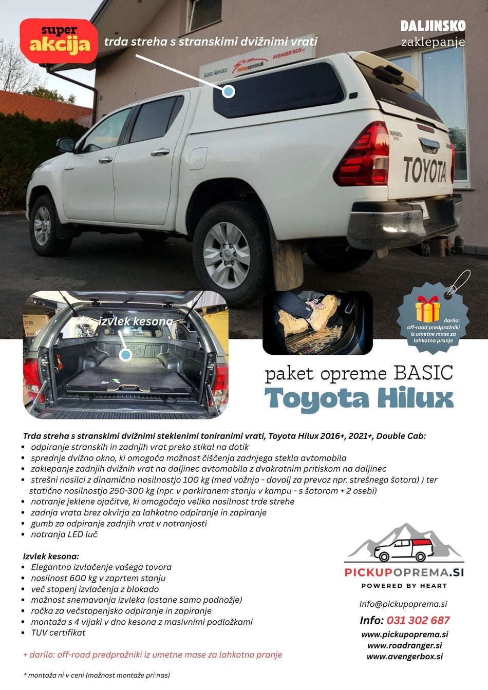 SUPER AKCIJA + DARILO: paket opreme BASIC za Toyoto Hilux 2016+, 2021+
