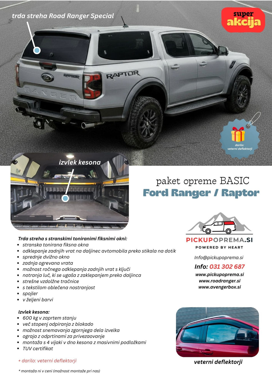 SUPER AKCIJA + DARILO: Paket opreme BASIC za Ford Ranger / Raptor 2023+