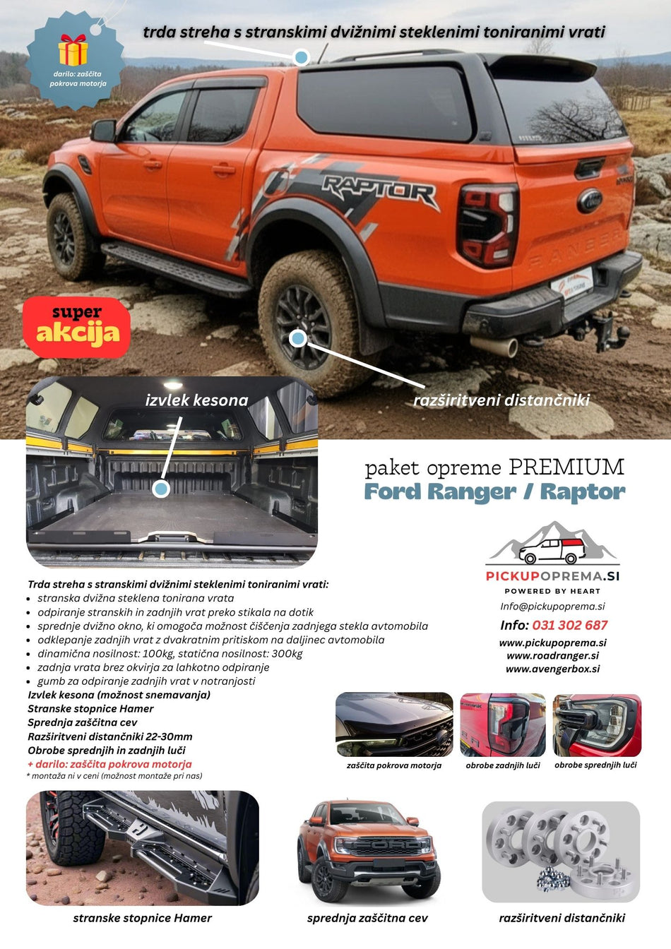 SUPER AKCIJA + DARILO: Paket opreme PREMIUM za Ford Ranger / Raptor 2023+