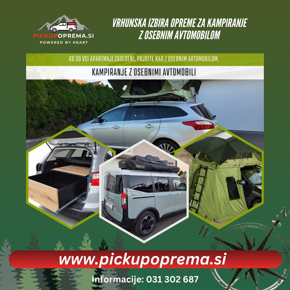 Paket opreme za kampiranje: mobilni predal s prenosno kuhinjo in strešnim šotorom Yakima SkyRise SL