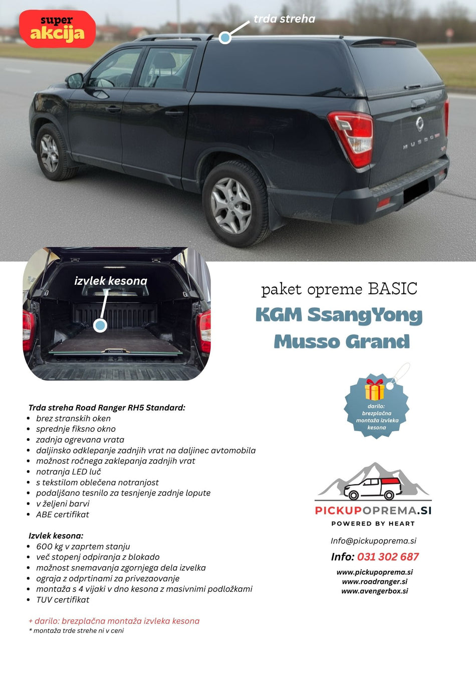 SUPER AKCIJA + DARILO: paket opreme BASIC za KGM SsangYong Musso Grand