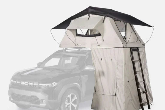 Paket opreme za kampiranje za vse vrste avtomobilov (strešni šotor za 2 osebi, podaljšek za strešni šotor, tenda 180 stopinj, 2 zložljiva stola in miza)