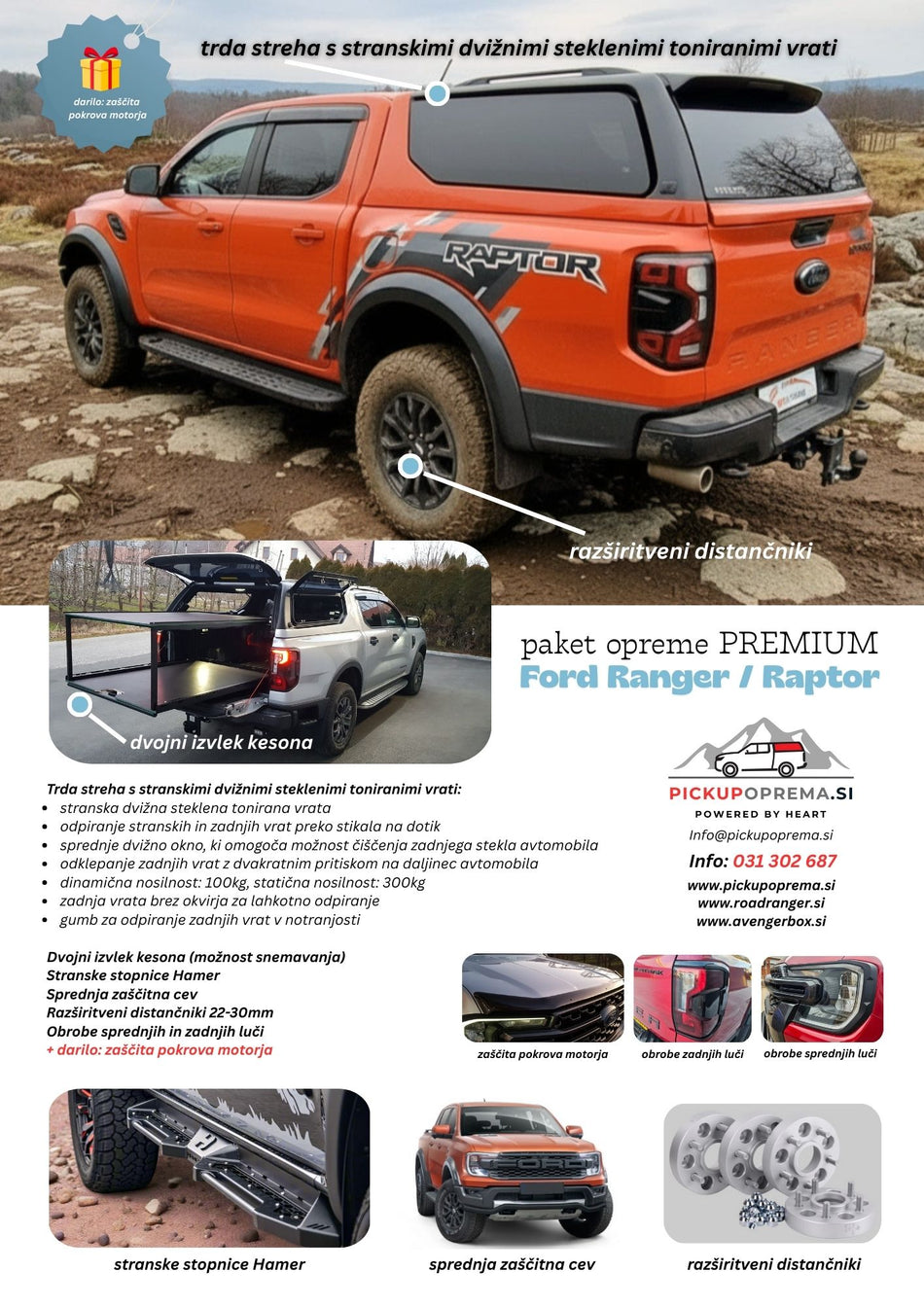 SUPER AKCIJA + DARILO: Paket opreme PREMIUM za Ford Ranger / Raptor 2023+